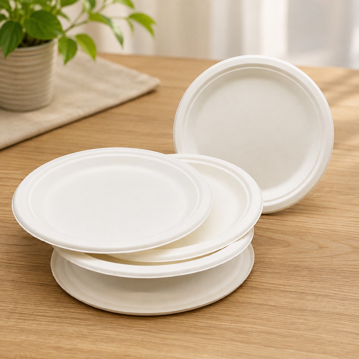 Bagasse plates available from eco friendly packaging manufacturer Biodee in Goa including 6 inch 9 inch and compartment options